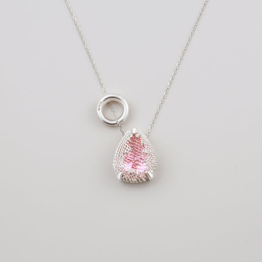 Pear Filigree Gemstone Pendant Necklace - PINK