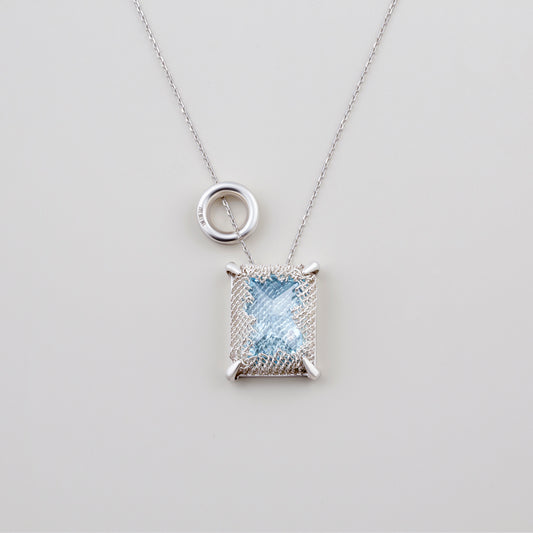 Emerald Filigree Gemstone Pendant Necklace - SKY BLUE